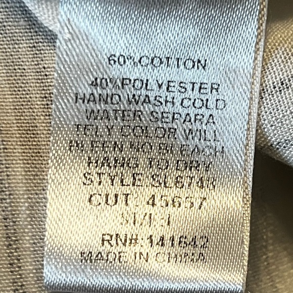 She & Sky White Blue Striped Faux Wrap V-neck Bow Tie 3/4 Sleeve Cuff Cotton Top - Picture 7 of 12